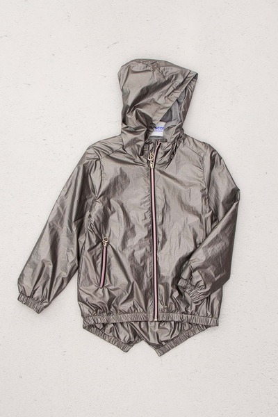 ww waka waka kids store Shiny Fabric Lined Hooded Zipper Pocket Girl's Raincoat - 9 Years