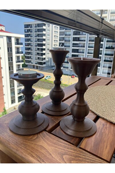 Bumya3duretim Çok şık 3’lü şamdan set KAHVERENGİ