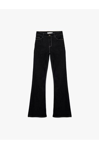 Koton Flare High Waist Wide Leg Dark Indigo Women's Jean Pants 6Wal40015Md