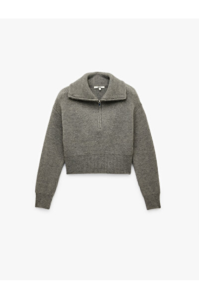 Koton Pulover tricotat cu mânecă lungă și guler cu jumătate de fermoar