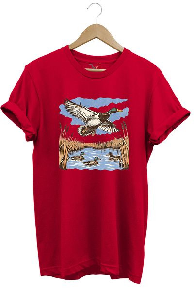 WİDİ Hunting Hunting Duck Hunting Reeds Lake Printed 100% Cotton Regular Fit Unisex T-Shirt