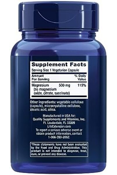 Life Extension Magnesium Caps 500 mg with Magnesium Oxide Citrate & Succinate