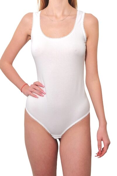 LUAN Women's tank top bodysuit with wide straps, Classic panty, White