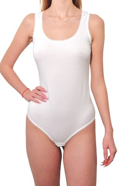 LUAN Women's tank top bodysuit with wide straps, Classic panty, White