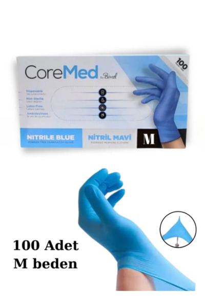 Komano Pontika Coremed Powder-Free Blue Nitrile Gloves Medium Size (m Size) Pack of 100