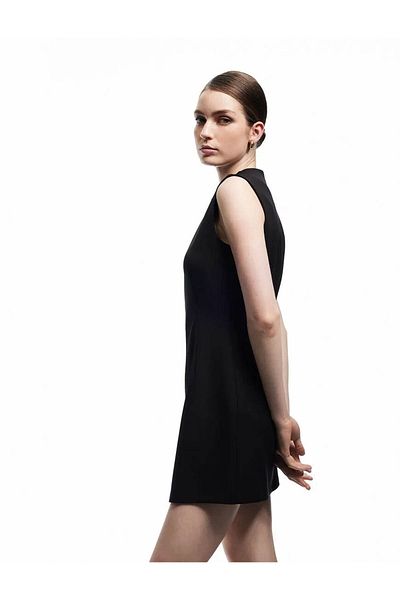 Koton Round Neck A-Line Sleeveless Mini Black Women's Dress 6Wak80006Uw