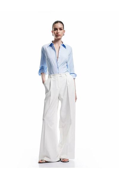 Koton Regular Fit Classic Collar Light Indigo Women's Shirt 6Wak60035Uw