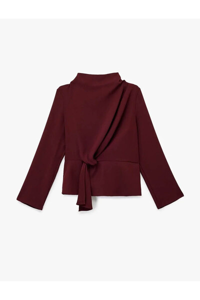 Koton Knot Detailed Stand Collar Burgundy Women's Blouse 6Wak60021Uw