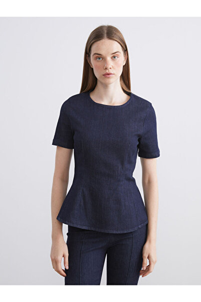 LC Waikiki Lcw Vision Indigo Crew Neck Peplum Jean Blouse