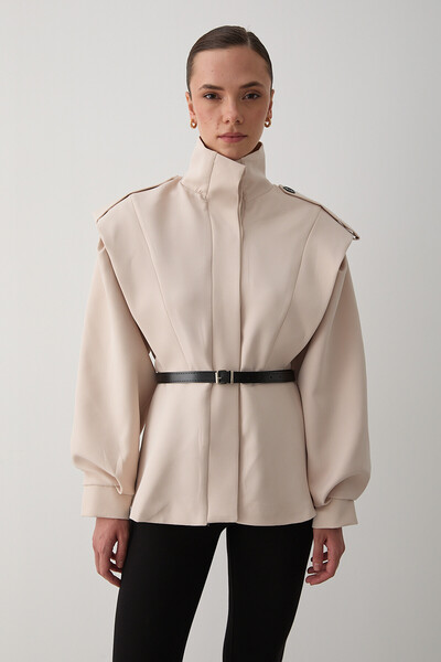 Laluvia Beige Valeria Belted Jacket