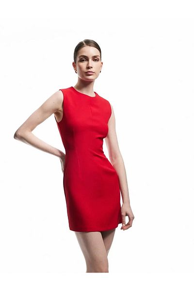 Koton Round Neck A-Line Sleeveless Mini Red Women's Dress 6Wak80006Uw