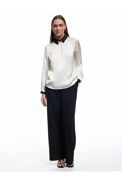 Koton Off White Women's Blouse with Color Contrast Metal Accessories 6Wak60014Uw