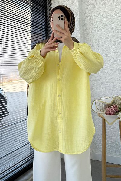 MELEK ARAZ Oversized Muslin Tunic with Buttons – Yellow