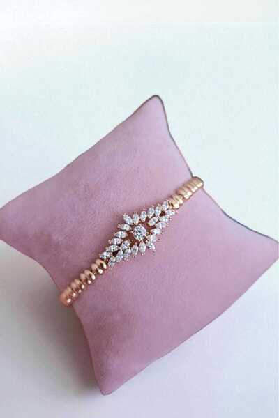 Atölye Olcay Eser Vip Guaranteed Steel Tarnish-Free Gold Antiallergic Zircon Stone Detailed Chain Bracelet