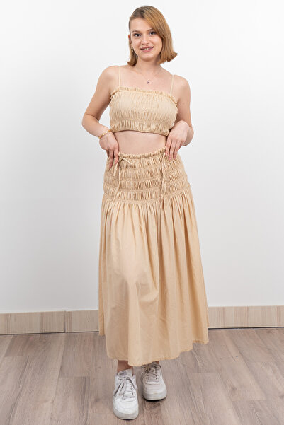 MissVina Shoulder Strap Gipeli Top and Elastic Waist Skirt Suit 1261