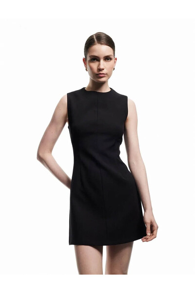 Koton Round Neck A-Line Sleeveless Mini Black Women's Dress 6Wak80006Uw
