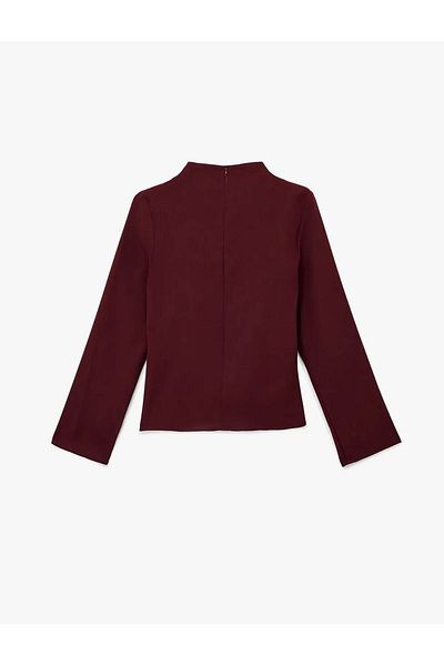Koton Knot Detailed Stand Collar Burgundy Women's Blouse 6Wak60021Uw