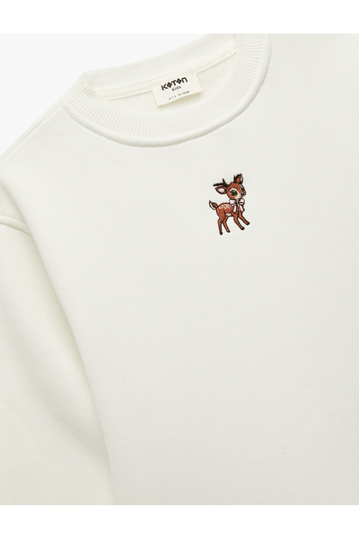 Koton Geyik Nakış Detaylı Uzun Kollu Bisiklet Yaka Şardonlu Sweatshirt