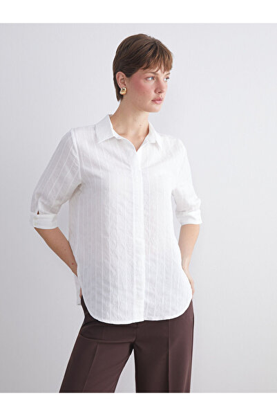 LC Waikiki Vizyon New Season White Striped Oversize Women's Shirt