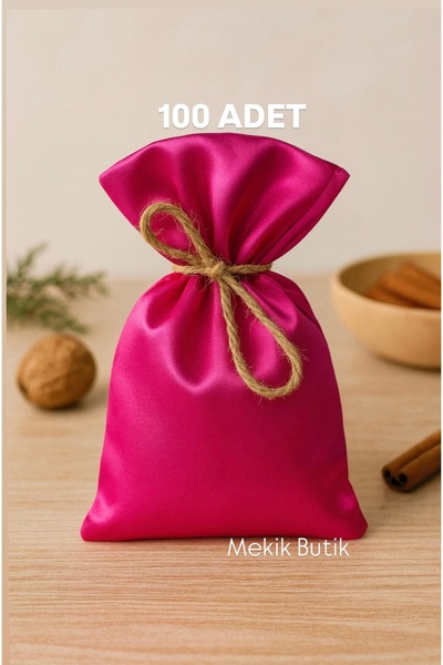 MEKİK BUTİK 100 Adet Parlak Fuşya Saten Bez Kese - 9x12 / Kına Kesesi - Mevlü...