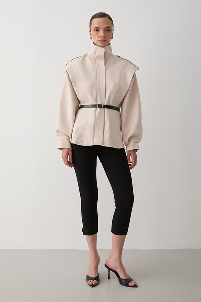 Laluvia Beige Valeria Belted Jacket