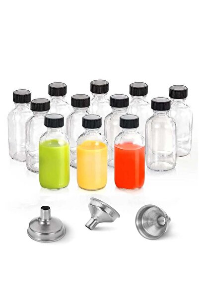 Generic 12 Pack, 2 oz Small Clear Glass Bottles with Lids & 3 Stainless Steel...
