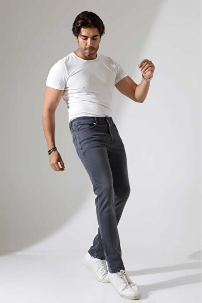 OwenLife Moda Serhan Klasik Kesim Gri Likralı Erkek kot pantolon Jeans