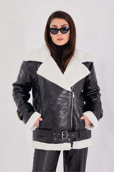 QUASAR Fashion معطف جلدي كبير الحجم للسيدات للموسم الجديد