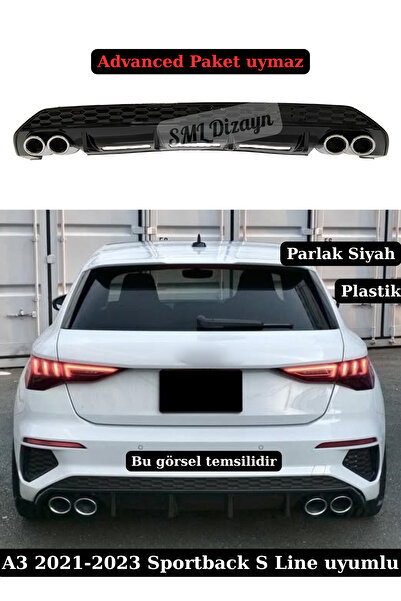 SML Dizayn 2021-2022-2023 A3 Sportback Difüzör Difizör S Line uyumlu Parlak S...