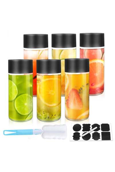 Generic 6Pack 8oz Glass Juice Bottles with Black Lids – 250ml Reusable Drink ...