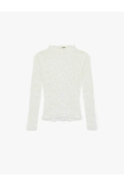 Koton Semi See-Through Slim Fit Ruffle Detail Long Sleeve Lace Blouse