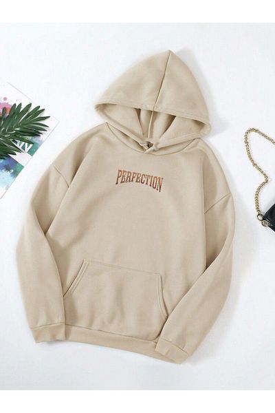 DEEPSENCE Unisex Beige Hooded Oversize Sweatshirt Perfection Back Printed Design