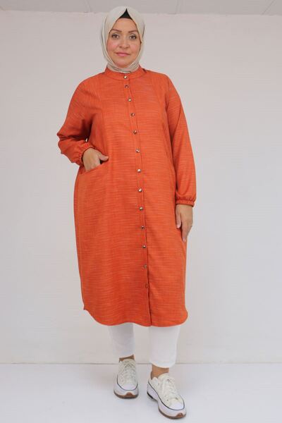 Eslina 48072-1 Large Size Tunic with Elastic Sleeves - Tile Crushed