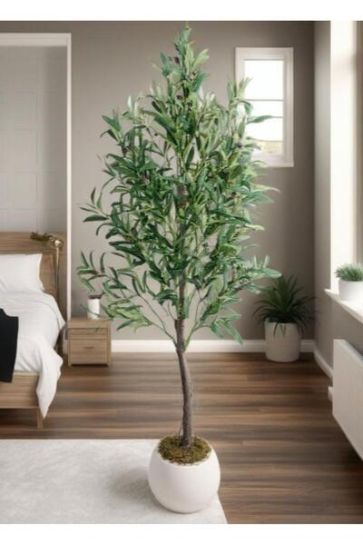 Nettenevime Yapay Zeytin Ağacı 160cm Beyaz Küre Saksıda Salex Doğal Gerçek Görünümlü Yapay Ağaç