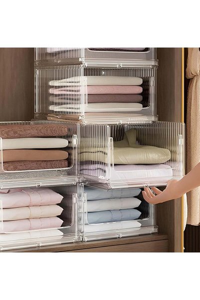 Generic 1-Piece Clear Plastic Stackable Clothes Storage Foldable Pull Out Dra...