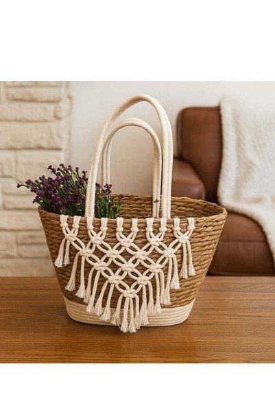 Generic 𝐅𝐅𝐃 Jute & Fabric Storage Basket 40×26×27 cm – Decorative Boho Org...