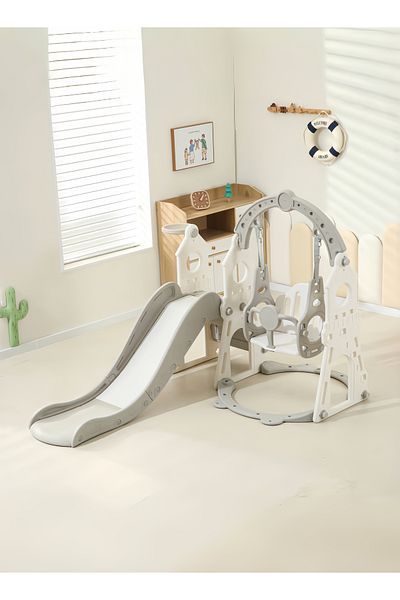 Sheinhome Kids Slide and Swing Set With Basketball Hoop, 3-In-1 Kids Play Slide Climber