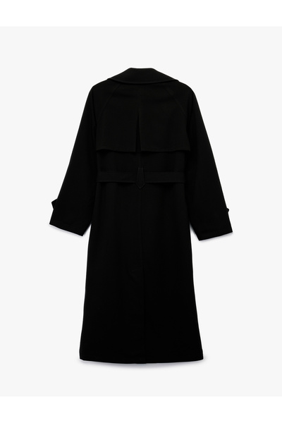 Koton Double Breasted Long Sleeve Gabardine Trench Coat with Lined Pockets