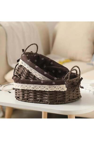 Generic Set of 2 Eco-Friendly Woven Baskets with Handles – Durable Oval Handw...