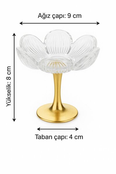 FAIR HOME Long Metal Gold Leg Lotus Flower Coffee Side Glass Turkish Delight Set - 6 Pieces