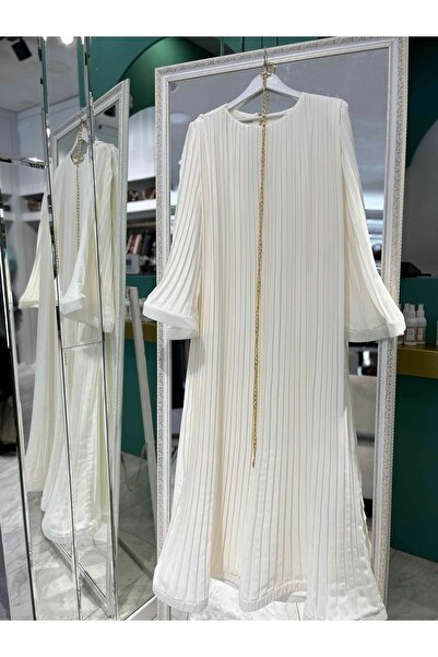 MERAM BUTİK Adn Pi̇celi̇ Chiffon Dress - White - 2
