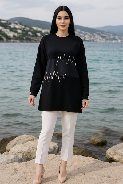 sarıdağ Combed Cotton Tunic with Stone Details