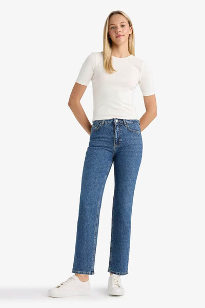 DeFacto Comfort Straight High Waist Ankle Length Dark Blue Women's Jean Pants D8154Ax/Nm34