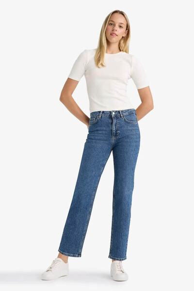 DeFacto Comfort Straight High Waist Ankle Length Dark Blue Women's Jean Pants D8154Ax/Nm34