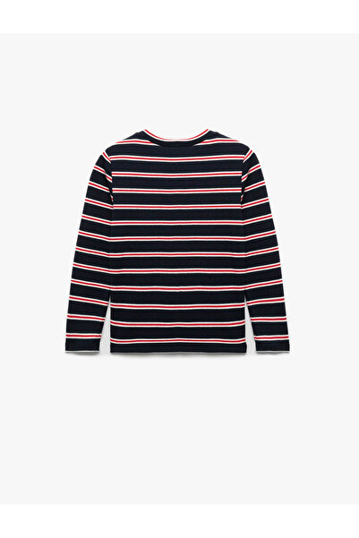 Koton Bisiklet Yaka Çizgili Lacivert Kız Çocuk Uzun Kollu T-shirt 6WKG10290AK