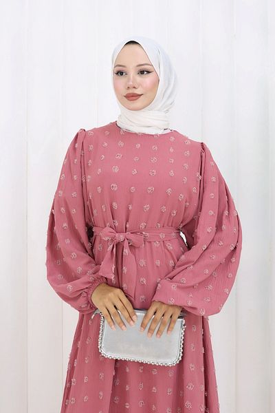 Moda MSK Pompom Detailed Belted Dress Pink