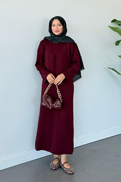 Hazamoda فستان تريكو بجعة كروب أحمر كلاريت