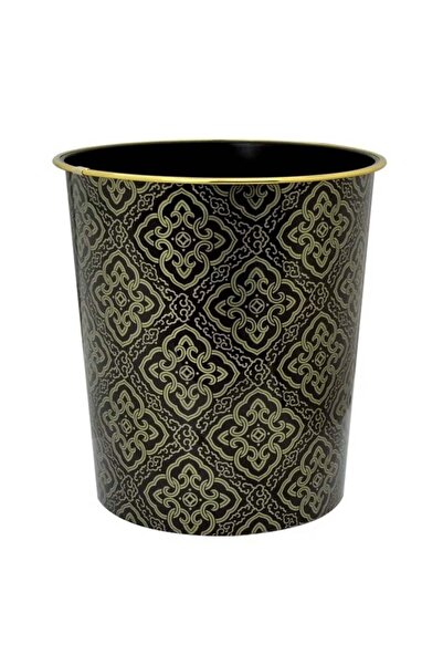 Generic Huitich Black Plastic Trash Can â€“ 26Ã—24.5 cm with Gold-Edged Pattern | Elegant, Compact & Durabl