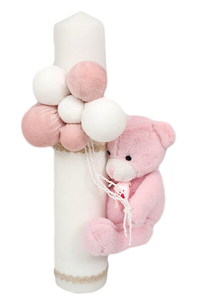 fantasialand Lumânare de botez, Ursuleț cu baloane, Culoare roz