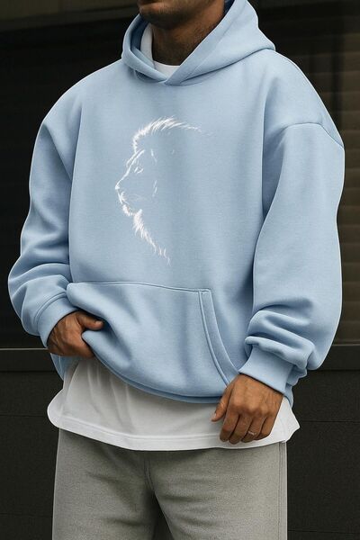 DM DOLCE MORE سترة رياضية مطبوعة بنقش الأسد من القطن الممشط بثلاث خيوط